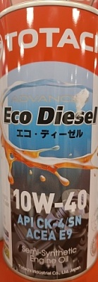Масло моторное TOTACHI Eco Diesel CK-4/СJ-4/SN п\синт 10W-40 1л 